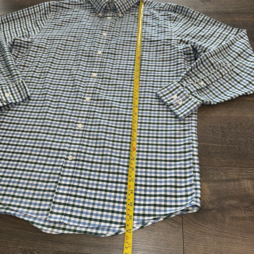 Stafford Mens 2XL Oxford Dress Shirt Button Up Cotton Green Blue Gingham Plaid - Picture 10 of 16